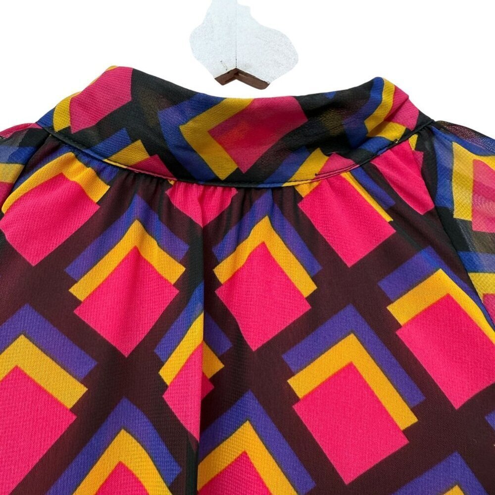 New York & Co. Blouse Size Medium Pink Modern Print Womens Top Long Sleeve NWT - Picture 3 of 9